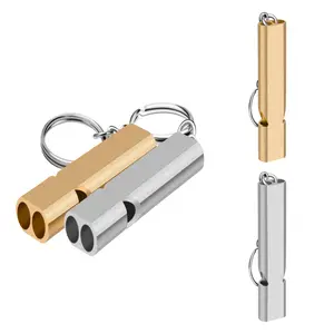 5 Pieces Per Pack Aluminum Alloy Dual-Tube Emergency Survival Whistle, Portable Safety Keychain Tool, Perfect for Outdoor Hiking, Camping & Survival Scenarios, Sturdy Compact EDC Accessory for Emergencies