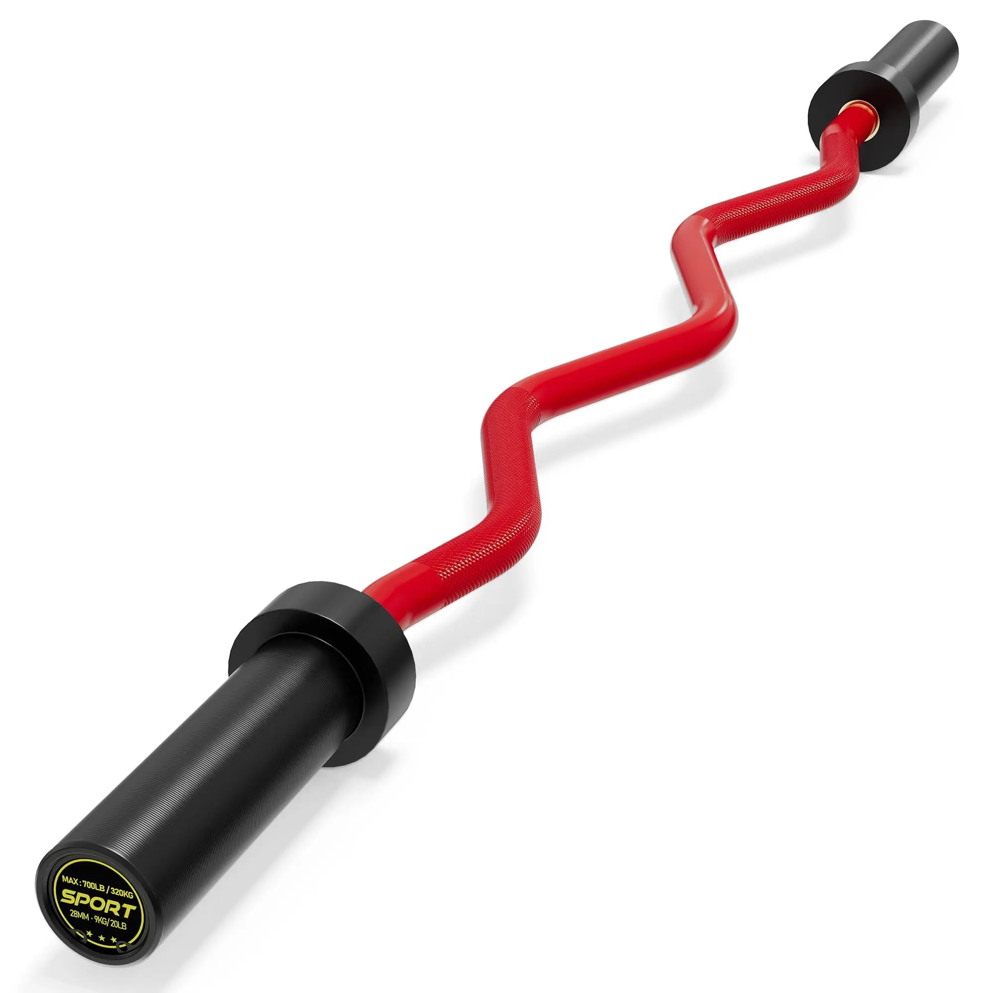 EZ Curl Bar 47Inch Solid Steel Barbell Weight Bar for 2-Inch Plates, 700 LB Capacity Curved Bar with Diamond Knurling, Ergonomic Bicep & Tricep Bar for Home Gym Strength Training, 20 LBs red