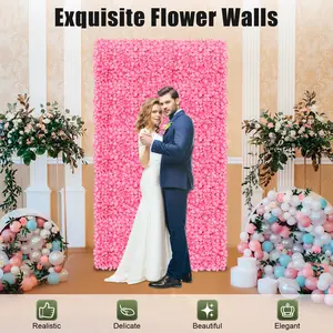 CNCEST 10-Pcs Pink 3D Silk Rose Flower Wall Panel Set, Colorful Faux Floral Wall Decor for Event Decorating, Easy-to-Hang Reusable Backdrop for Weddings, Photography