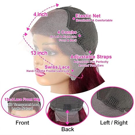 Human Hair 99J Burgundy Straight 13x4 Lace Frontal Wig Pre Preplucked Red Wine Transparent Lace Front Wigs For Women 150% Density Human Hair 99J Burgundy Straight 13x4 Lace Frontal Wig Pre Preplucked Red Wine Transparent Lace Front Wigs For Women 150% Density