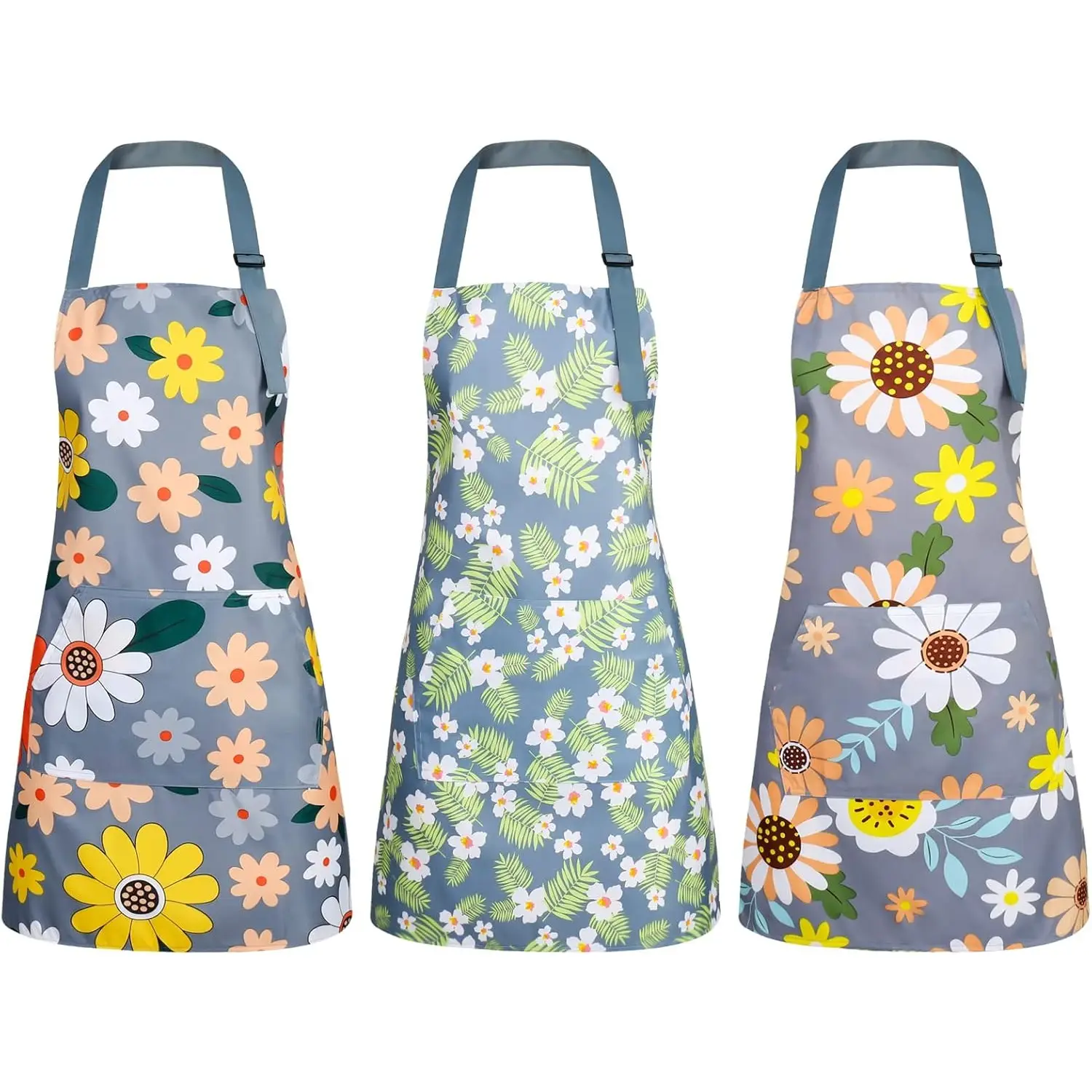 3/2 Pack Floral Aprons with Pocket Waiter's work uniform Waterproof Adjustable Cooking Aprons for Kitchen Gardening and Salon Accessory - Home Improve