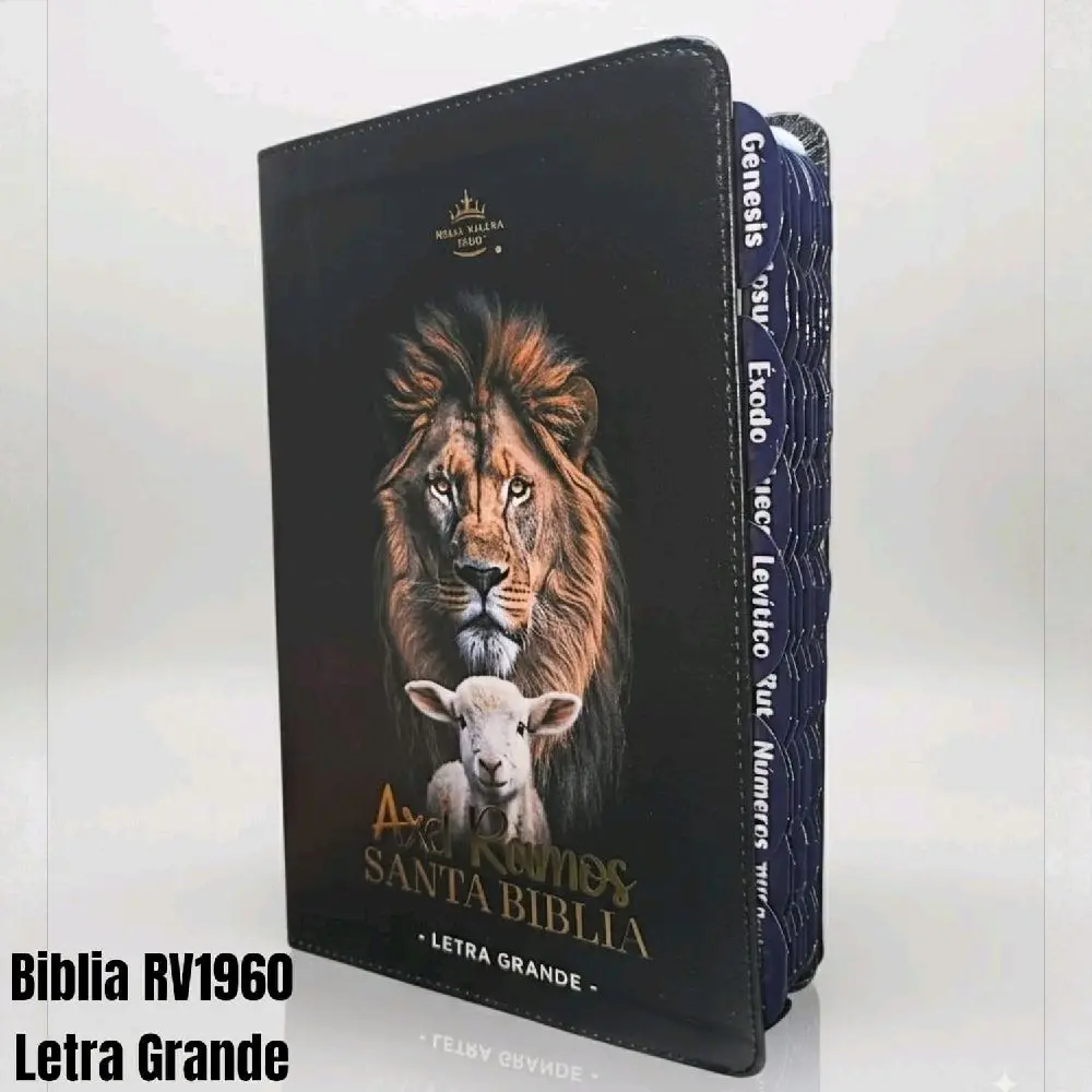 Deniashop Biblia Personalizada Negra de Leon Letra Grande de 12 Puntos Reina Valera 1960 Tamaño Manual en idioma Espanol