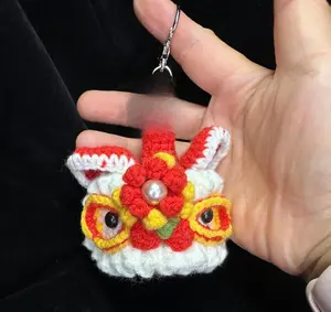 Handmade Crochet Chinese Lion Dance Head, Southern Awakening lion Style,keychain, Lucky Charm