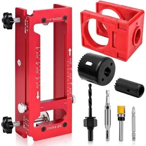 Door Hinge Jig,  Alloy Door Hinge Template Kit for Router, Adjustable Mortise Jig Fits Door Hinges from 2.5" to 5" Length, 1/4" R, 5/8" R, Square Corner (with Door Lock Kit)