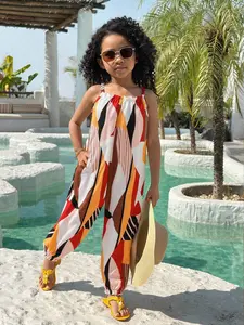 Young Girl's Vacation Casual Fashionable Ditsy Floral Chiffon Jumpsuit