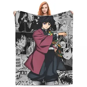 Water Hashira Giyu Tomioka Blankets Coral Fleece Plush Anime Demon Slayer Super Soft Throw Blanket for Car Sofa Couch Bedspread for Anime Fans Collection Perfect Christmas Halloween Birthday Gift