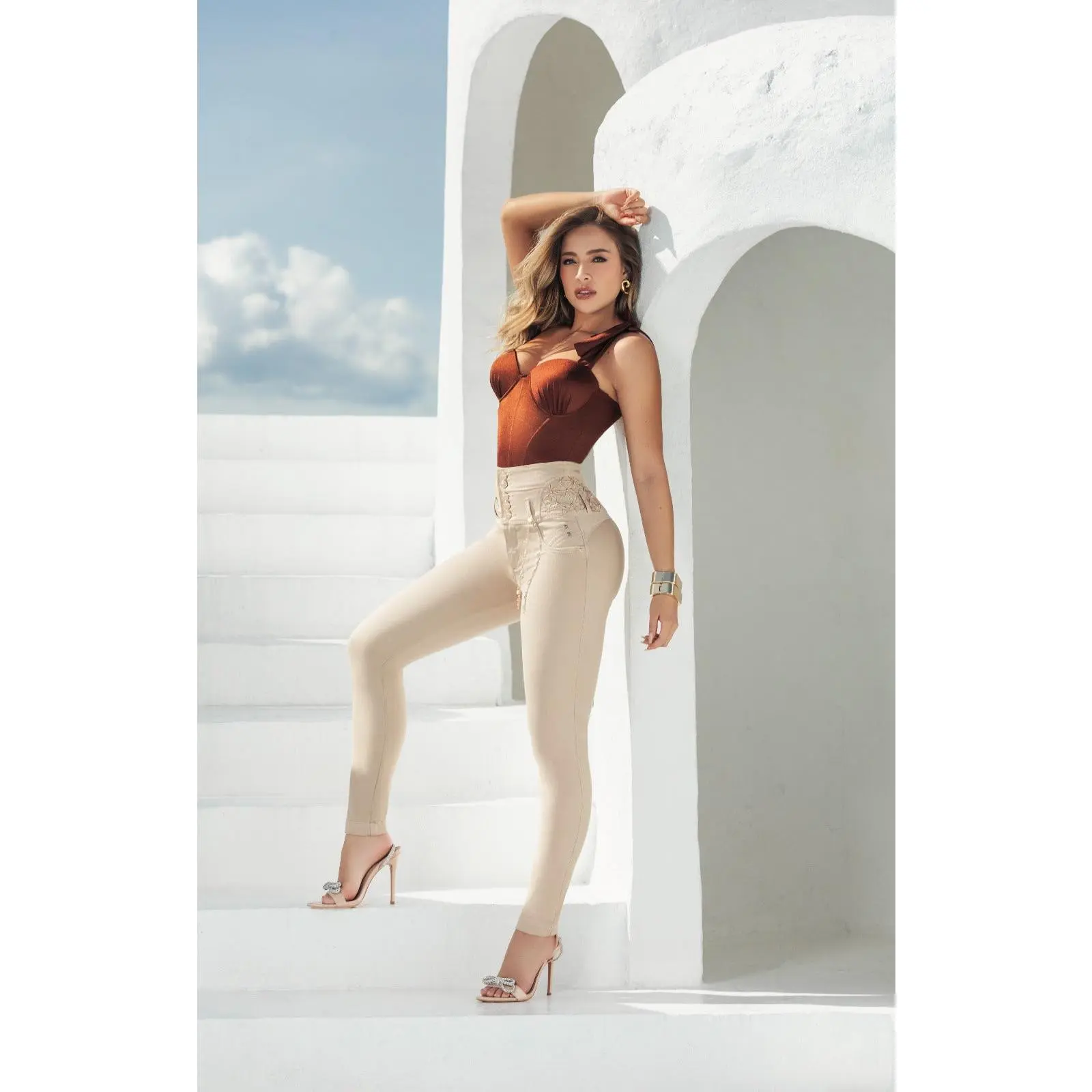 Colombia Champagne Skinny Jeans – High Waisted Push Up Fit | No Back Pockets | 5 Buttons