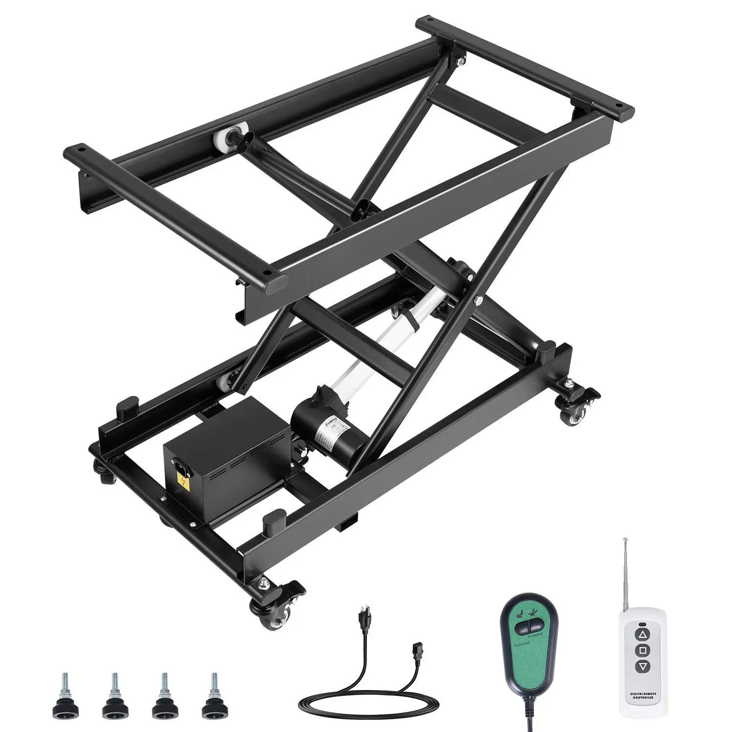 【Fallpicks】VEVOR Heavy Duty Carbon Steel Electric Lift Table, 28-in Single Scissor Liftable Platform, 330 lbs Capacity, 4-Wheel Casters, Adjustable Height, Braking, Foot Pads, Auto Stop Overload Security Features, Remote Control for Photography Use