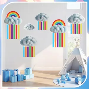 19 Pcs Rainbow Cloud Ceiling Hanging Decoration for Classroom DIY Clouds Party Decorations Hanging Ornaments for Birthday Daycare Baby Shower Nursery Child