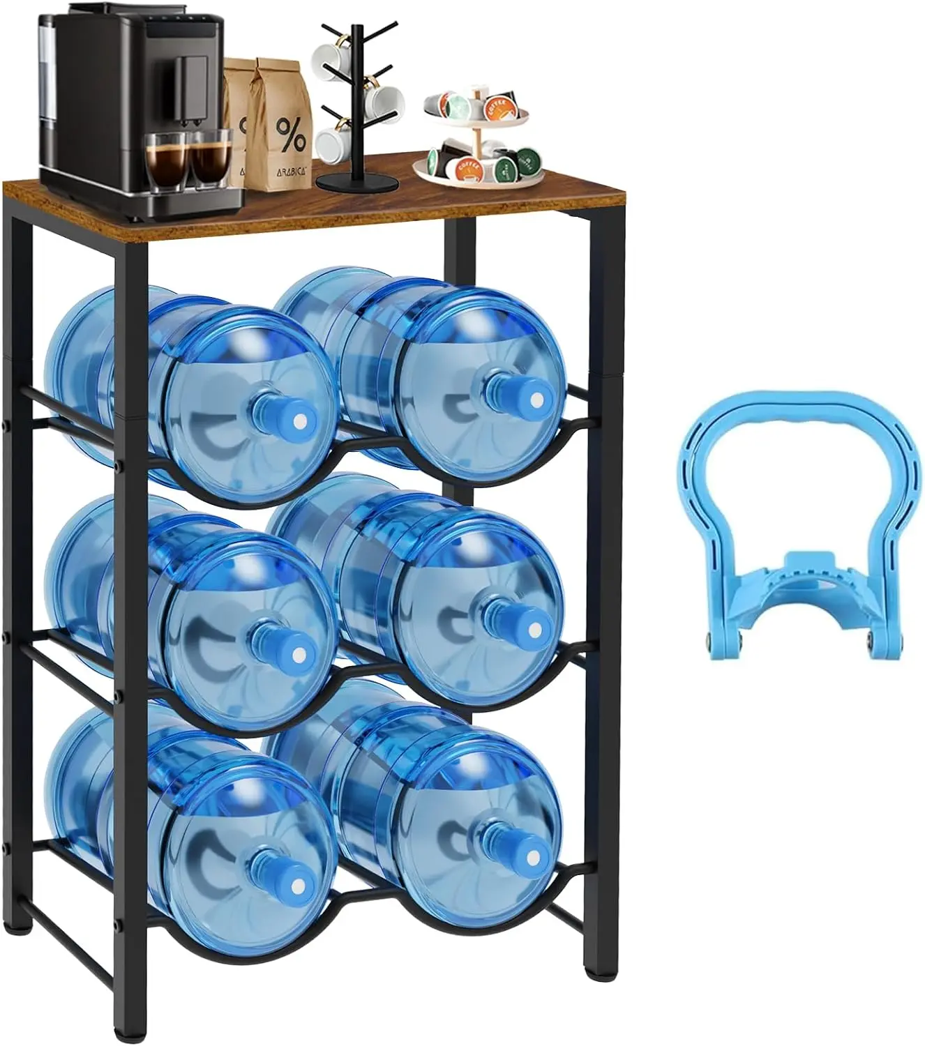 5 Gallon Water Bottle Holder for 6 Bottles, 3 Tiers Heavy-Duty Water ...