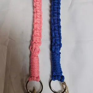 Square Knot Macrame Lanyard - Keychain | Boho Style with 2 Color Options: Pink & Blue