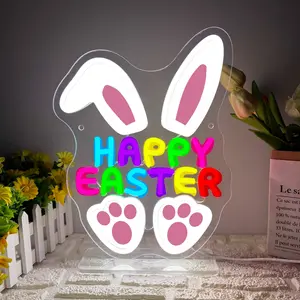 Happy Easter LED Neon Light, Easter Bunny Pattern Wall-Mounted Neon Light, USB Powered Home Festive Wall Art Decoration Neon Light, the Perfect Choice for an Easter Surprise Gift!
