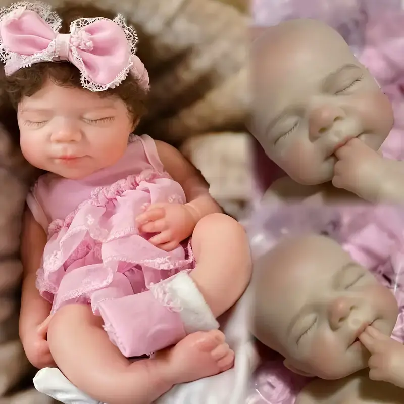 13-Inch Lifelike Pascale Newborn Girl Doll, Full Body Solid Silicone with Rooted Hair, Pink Outfits, Washable Flexible Design, Dolls Gifts for DIY Specialty Supplies, Lifelike Newborn Doll