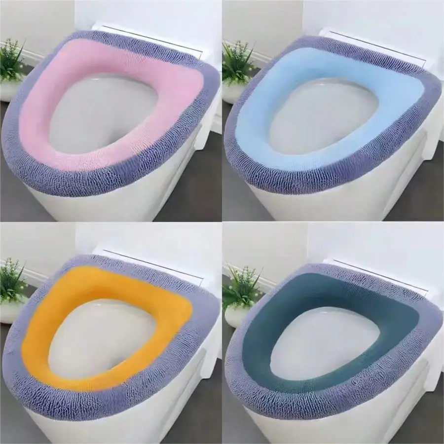 4PCS Fuzzy Toilet Seat Cover Set, Ultra Soft Plush Toilet Lid Covers, Stretch Washable Reusable Toilet Seat Cushion Cover, Universal Fit for Round & Oval Toilet Seats, Warm Bathroom Seat Protector for Home, Apartment & RV