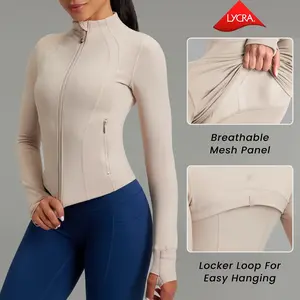 QUEENIEKE Running Jackets For Women, Athletic Full Zip Up Fitness Sports Jackets For Women With Thumb Holes Tops Active Wear Nylon Lycra Fabric Long Sleeve Athleisure ，Activewear for Gym & Workout