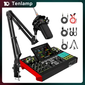 Tenlamp G10-PK Pro (Cantilever) Mixer Sound Card Kit, Custom Sound Effects, with Condenser Microphone, for Live Streaming, Gaming, Singing Podcast Equipment, 2-Level Noise Reduction, Computer Audio Mixer