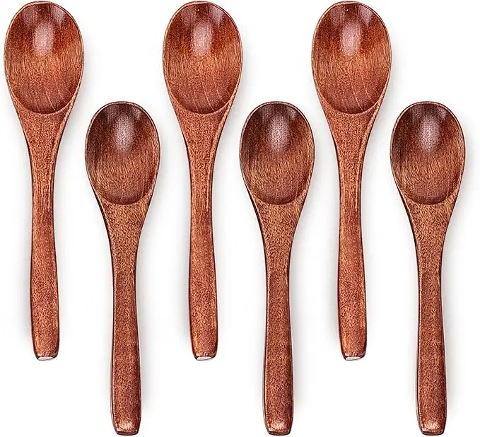 6in Sturdy Rustic Wooden Cutlery Set, 6pcs Tableware Serving Spoons - Small Kitchen Utensils for Jam, Ice Cream & Everyday Use, Bath Salt Scoops