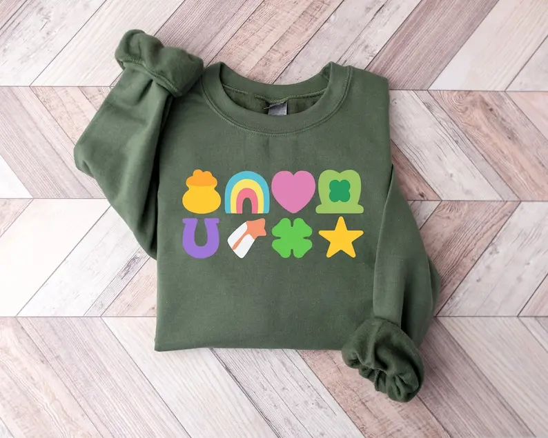 Lucky St Patricks Day Shirt, St Patrick's Day Sweatshirt, Lucky Charm Sweatshirt, Irish Day Sweatshirt, Lucky Shamrocks Rainbow Hoodie and Sweater; T-shirt Cotton Menswear