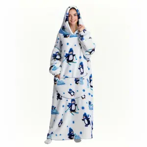 Oversized Blanket Hoodie, Cozy Fleece Hoodie, Long Hoodie Blanket Sweatshirt as Gifts, Long Wearable Blanket with Sleeves & Giant Pockets, Machine Washable Adult One-Piece Sleepwear