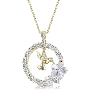 Stylish 18K Gold Plated Hummingbird Pendant Necklace for Women Circle Necklace, Animal Necklace Crystals from Austria,Jewelry Gifts for Christmas Halloween winter  necklace