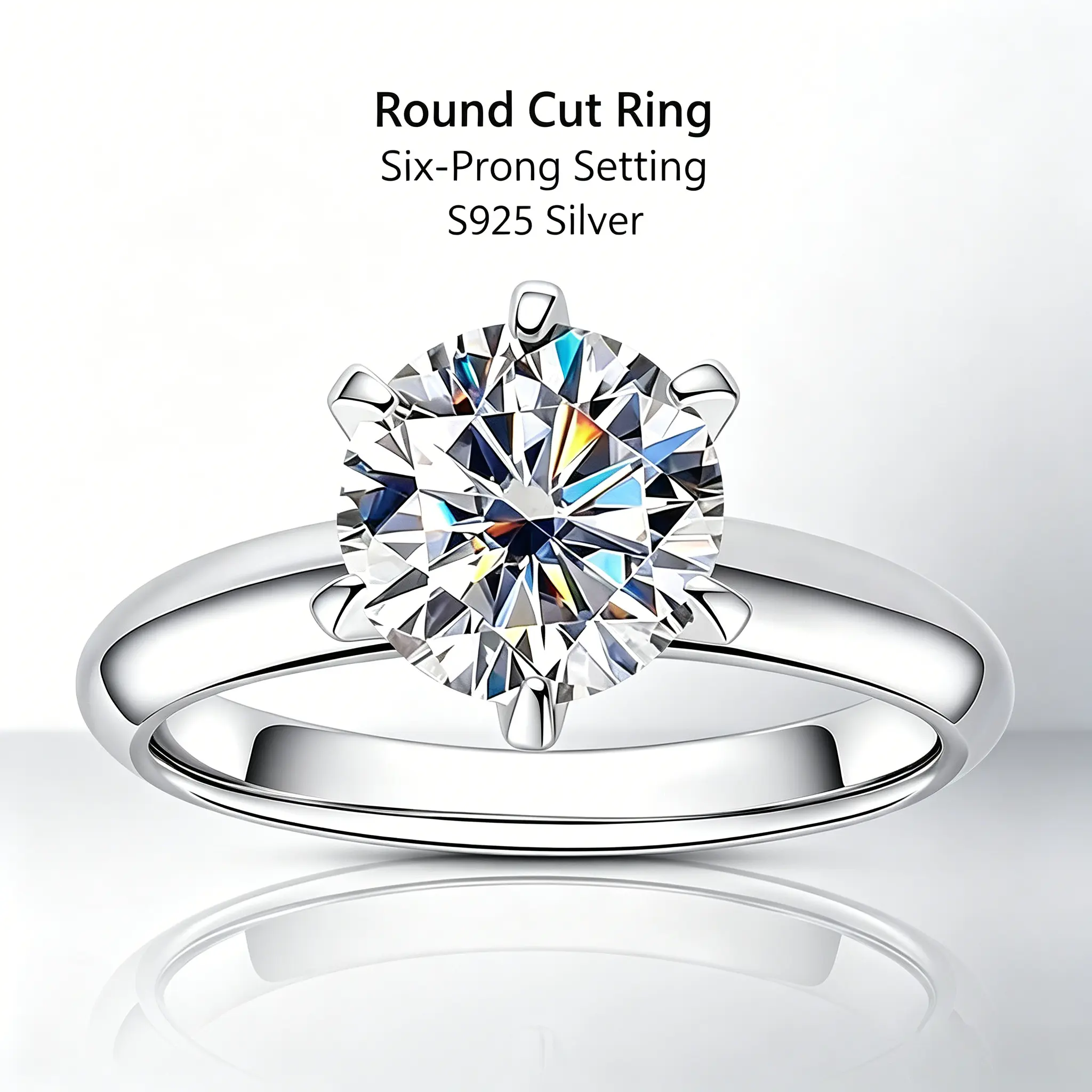 3CT Round Brilliant Moissanite Solitaire Ring, Classic 6-Prong S925 Sterling Silver Band, Minimalist Timeless Engagement Promise Ring queen ring