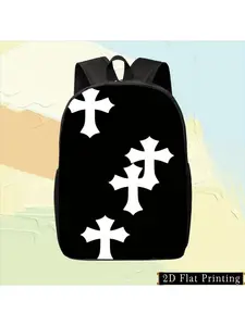 1pc Colorful - Single-Sided Print - Student Backpack with - Zipper Black Cross - Pattern Multi-Use Commuter - Gym Travel Shopping Camping - Street Photography Shoulder - and Waist Protection Design - Bag Fashionable iPad - Laptop Backpack Large