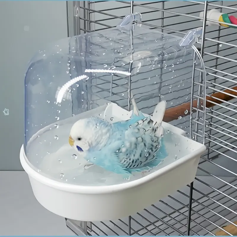 Parrot Bathing Bowl, Bird Bathing Device, Hanging bird bath for cage, Parrot bath tub with splash guard, Hanging Bird Bath Box with Transparent Cover, Bird Supplies
