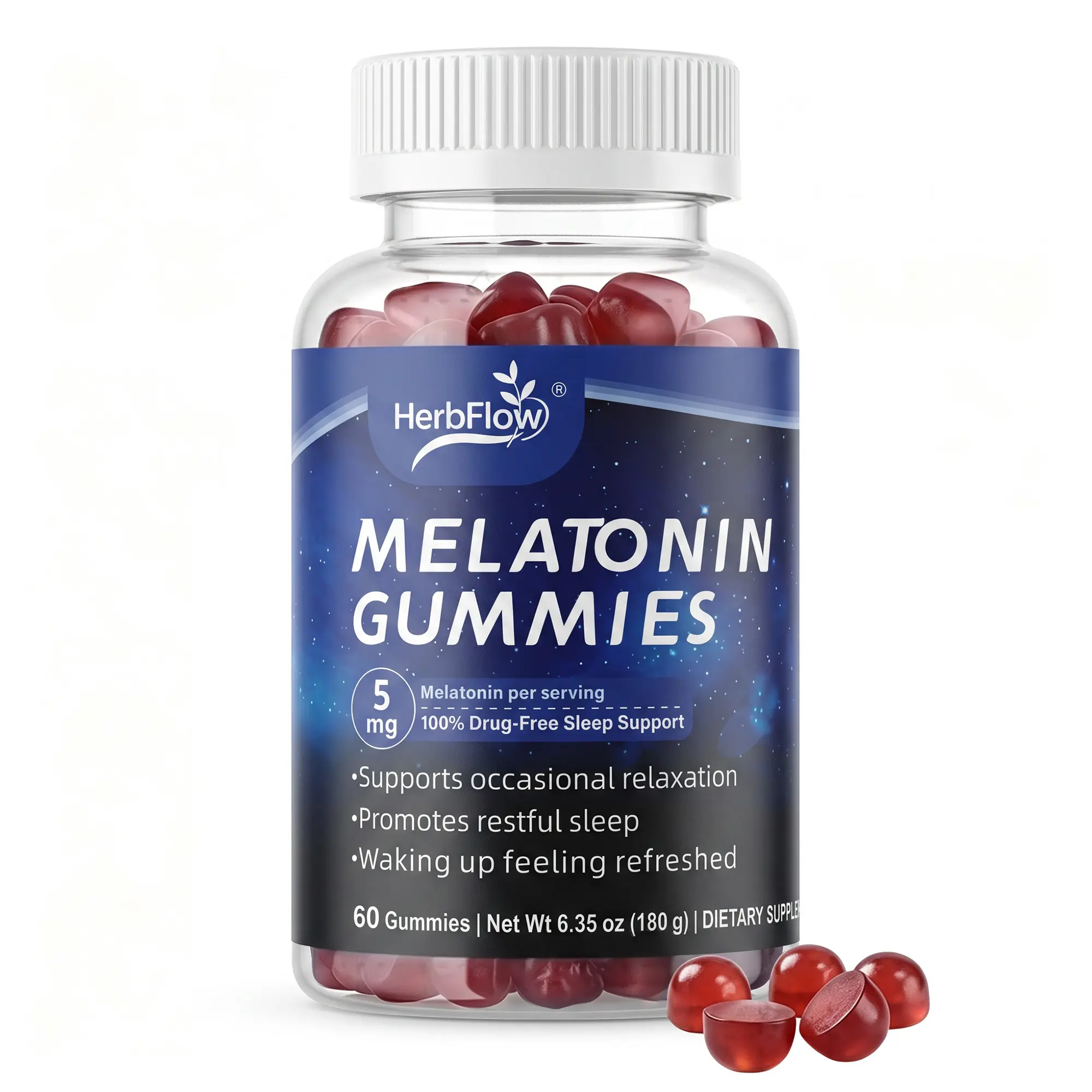 HerbFlow Melatonin Gummies 5mg, 60 Count, Berry Flavor Dietary Supplement for Adults