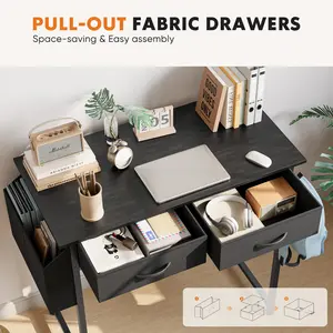 Furnest Computer Desk with Drawers Study Writing Table with Storage Bag Headphone Hook Adjustable Feet for Home Office Small Spaces