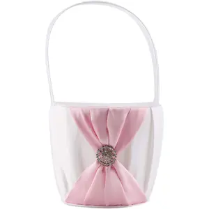 Satin and artificial crystal jewelry to decorate the wedding flower girl basket (Pink)