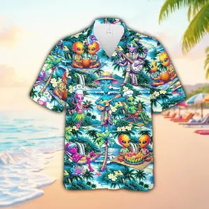 Tropical Alien Hawaiian Shirt, Coconut Tree Summer Beach Aloha Button Up for Men, Tropical Vacation Party Shirt, Funny Island Outfit Gift