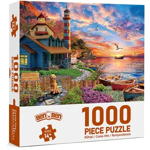 F&F 1000 Piece Adult Puzzle - 26.77x 19.29inch |   Landscape Design, Thick and Durable Art Decorative Painting, Frameless Perfect Birthday Gift, Suitable for Halloween, Christmas, Thanksgiving, Ramadan, Easter, Sunset Lighthouse Design, High-Quality Print