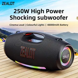 250W【ZEALOT】Portable wireless speaker, high fidelity sound and audio, desktop Bluetooth speaker surround sound, TWS pairing, 48000mAh long battery life, supports USB/TF card/AUX/BT smartphones. Ideal choice for family/car/party/camping/gift giving