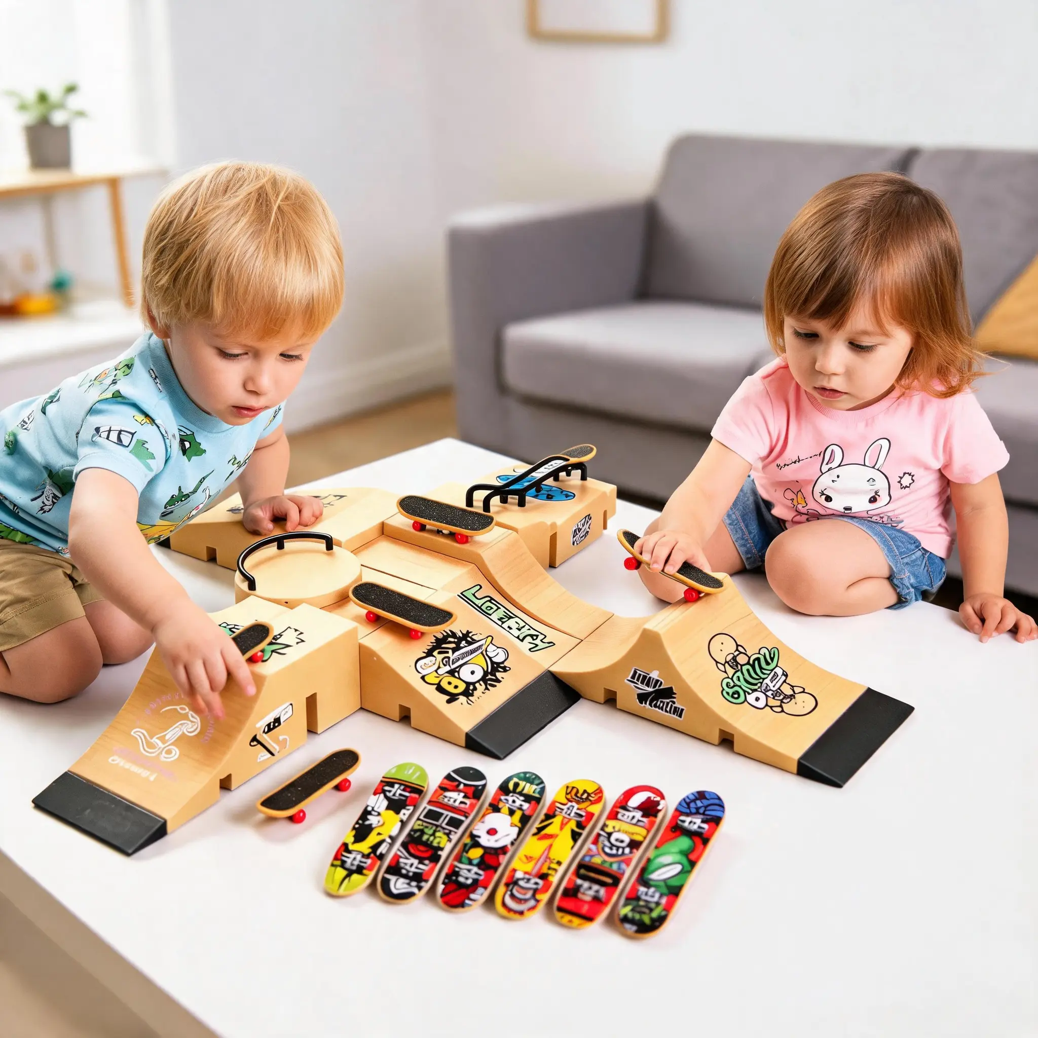 Fingerboard Skate Park Kit,SkateboardFinger Toys with 6 Finger Skateboards & Skatepark Deck Ramp for Boys or Girls Gift,Mini Finger Board Skate Training for Kids Ages 3+,fidget trading hubs,cool fidgets sensory desk toy