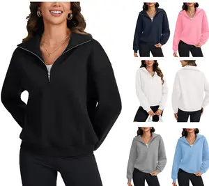 LYANERS Women's Oversize Hoodie Fleece Sweatshirt  Long Sleeve V Neck  Half-zip Pullover Fall Clothes Casual With Pocket Fallreshness
