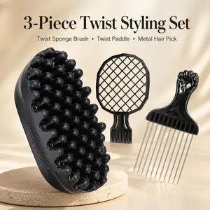 3PCS Twist Curl Styling Set for Afro Hair, Twist Sponge Brush, Twist Paddle Kit with Hair Pick & Curl Comb, Easy Styling Tools for Defined Curls, Coils, Waves & Short Natural Hair