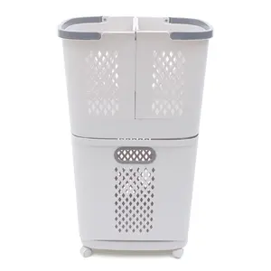 Storage Assistant 3 Tier Rolling Laundry Basket Organizer with Wheels Multi Layer Hamper Sorter for Towels Bedding Clothes Foldable Storage Cart Grey White