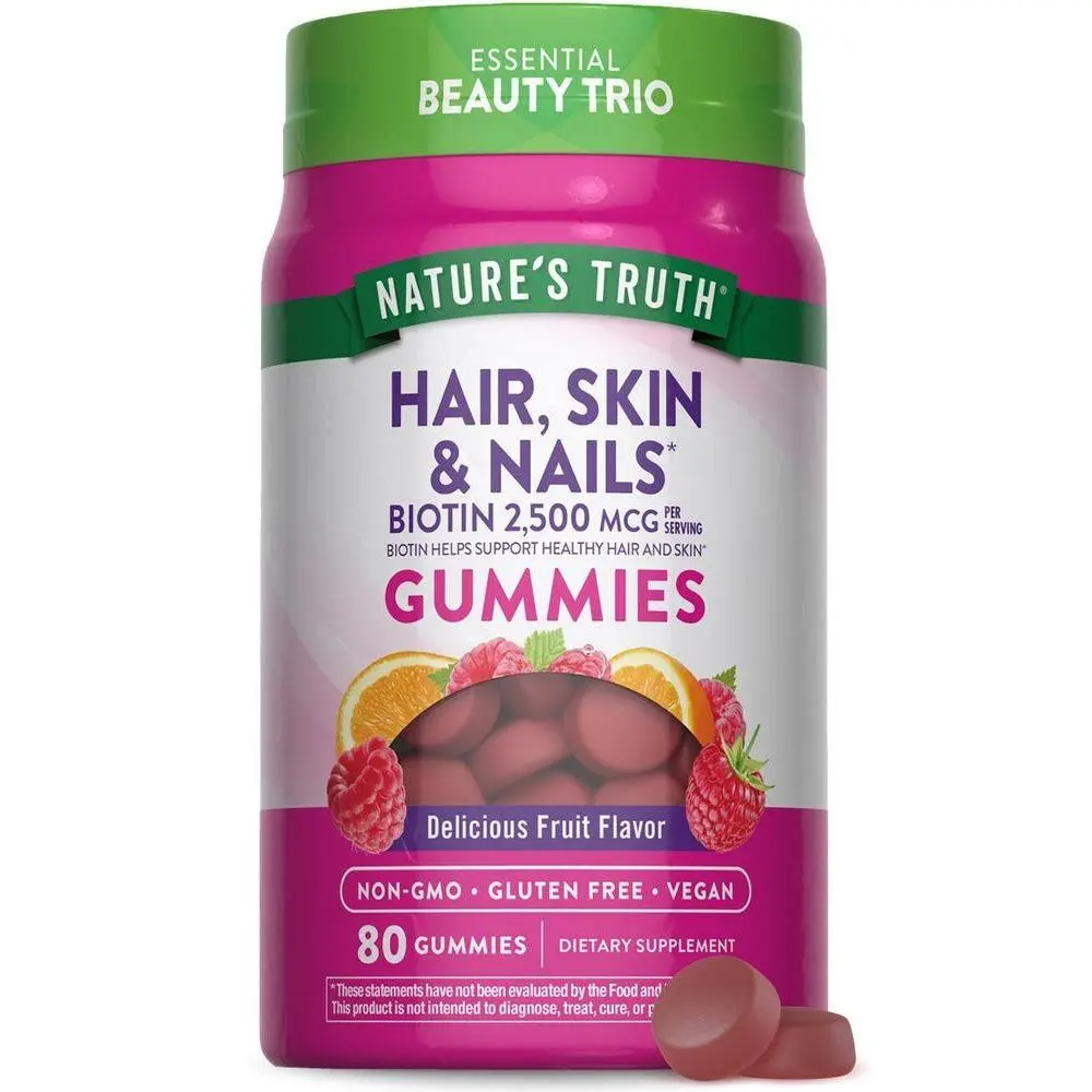Nature's Truth Hair Skin and Nails with 2500 mcg of Biotin Gummies - 80 Count - Vitamin for Women & Men Nature's Truth Hair Skin and Nails with 2500 mcg of Biotin Gummies - 80 Count - Vitamin for Women & Men