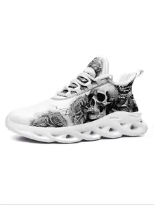 Men's Easter Fashionable Skull Print Lace up Low Top Sneakers, 1 Pair Casual Comfortable Non-slip Shock Absorption Sneakers, Comfy Trendy Shoes for Daily Life, Graphic Print Sneakers