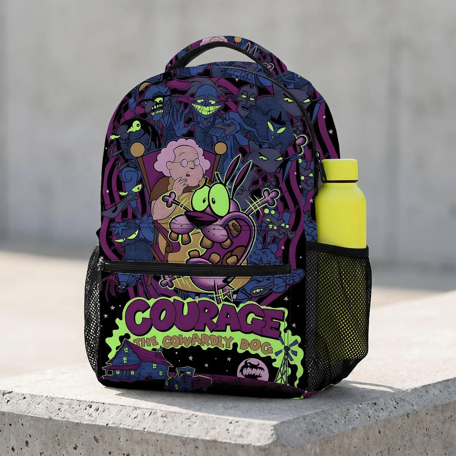 Courage-the-Cowardly-Dog Large Capacity Cute Cartoon Animal Travel Bag | Heavy Duty School Backpack with Chest Buckle | Kawaii Printed Bookbag for Boys and Girls