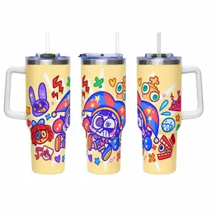 The Amazing Digital Circus 40oz Tumbler with Handle and Straw, Pomni and Friends Cartoon Insulated Cup, Jax Ragatha Caine Characters Travel Mug, Stainless Steel Vacuum Flask for Fans, Gift for Kids & Teens, 40 oz Water Bottle