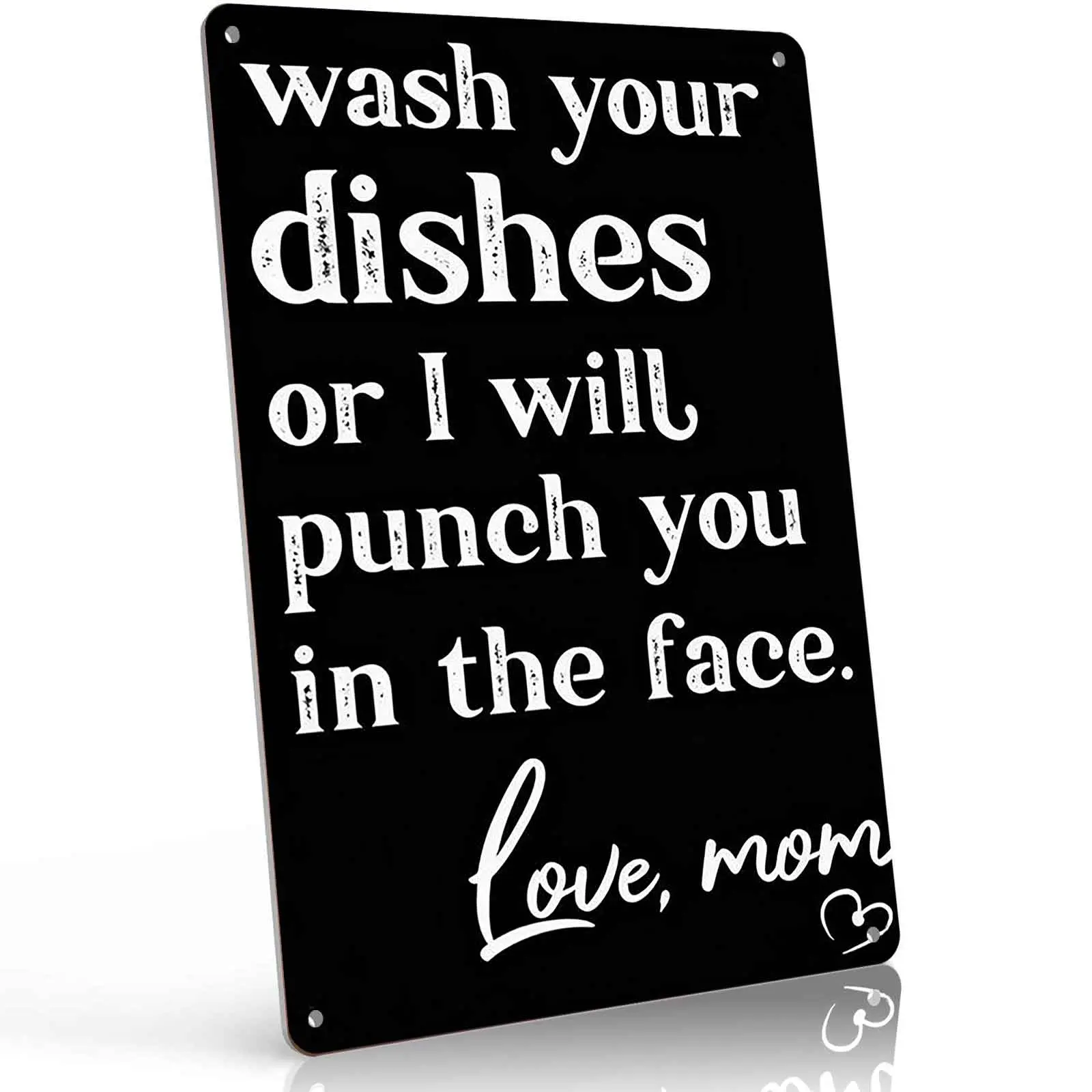 Wash Your Dishes Or I Will Punch You In The Face Love Mom 12x8 Inch Aluminum Metal Sign - Funny Kitchen Wall Decor for Home, RV, Dorm - Modern Black Tin Sign Gift for Moms, Family, Housewarming Indoor Home Decoration, Home Decor Products, Office Home Deco