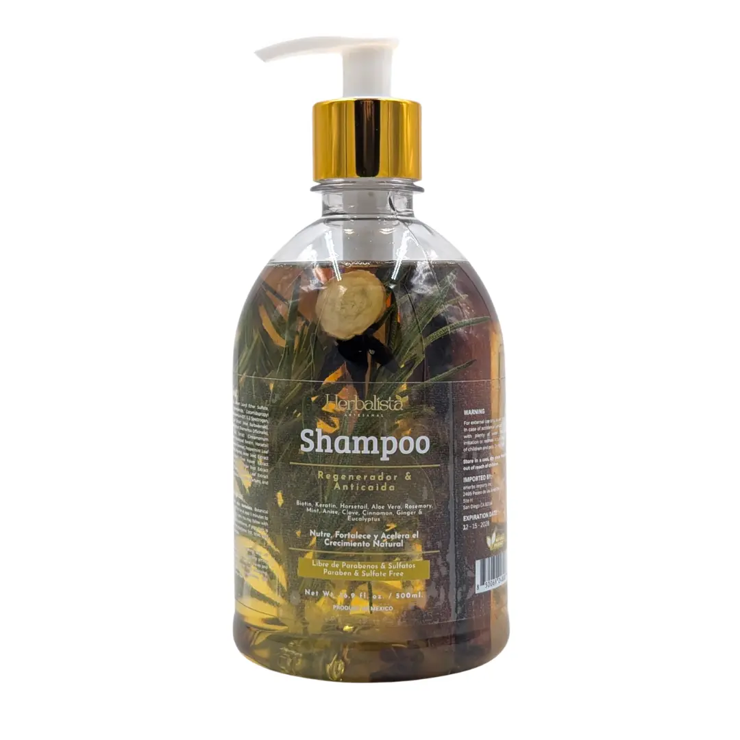 Herbalista Viral New Herbal Shampoo 500ml (16.9 fl oz) - With Real Pieces of Rosemary, Cinnamon, Anise, Clove, Aloe, Ginger, & Eucalyptus - Fortalece, Regenera, Acelera Crecimiento – 100% Natural & Handcrafted