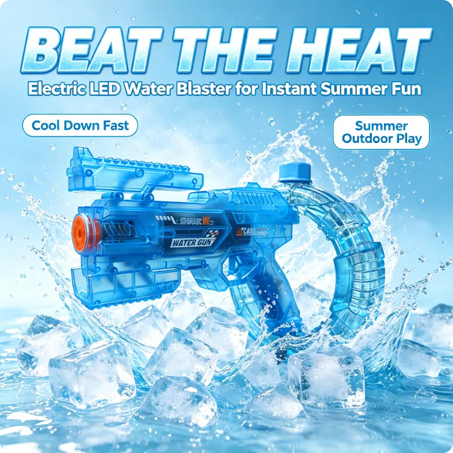 Electric LED Water Blaster Toy - Large Ring Tank Automatic Spray Water Pistol for 3-4 Years Toddlers, Children Development, Pool Party Summer Outdoor Play
