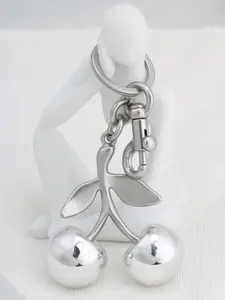 Mirror Silver Color Small Cherry Women's Bag Charm, Bag Pendant Keychain, Beautiful Fruit Keychain, Fashion Accessory for Handbags, Cute and Stylish