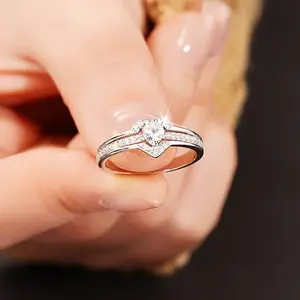 1pc light luxury double heart design wedding ring female, encrusting zircon sweet exquisite ring, luxury elegant high-grade ring jewelry,