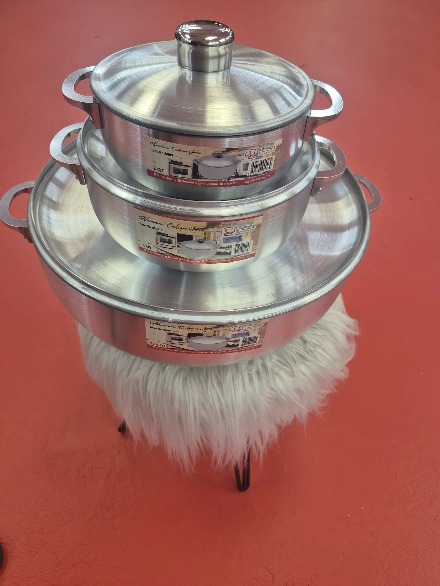 3-Piece Multi-Size Aluminum Caldero Cookware Set - 2QT, 4QT, 13.5QT Heavy Duty Pots with Lids for Small & Family-Size Cooking