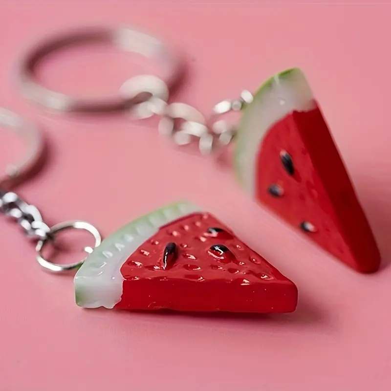 2pcs Realistic Watermelon Slice Cute Keychain - Vibrant Red & Pink Resin Charm with Detailed Texture, Perfect for Backpacks & Keys - Ideal Birthday Gift, Watermelon Themed Items