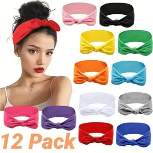 12 Pack Multicolor Women's Headbands - Assorted Colors - Cute Knot Design - Comfortable and Stretchy - Perfect for Sports, Yoga, Daily Wear - Fashionable Accessories for Any Outfit - High - Quality Material