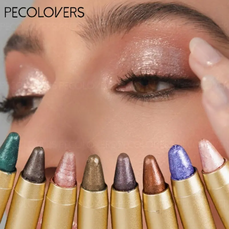 Eyeshadow Stick Double Head Waterproof Long Lasting Metallic Shimmer Highlighter Cream Pen with Brush for Eyes